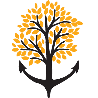 Ein Baum mit einem Anker auf braunem Hintergrund.